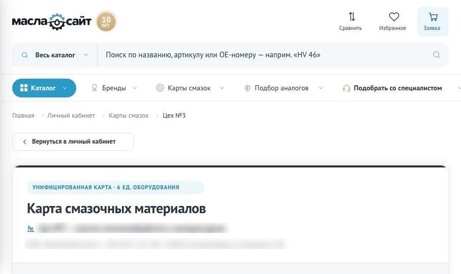 Карта смазок предприятия
