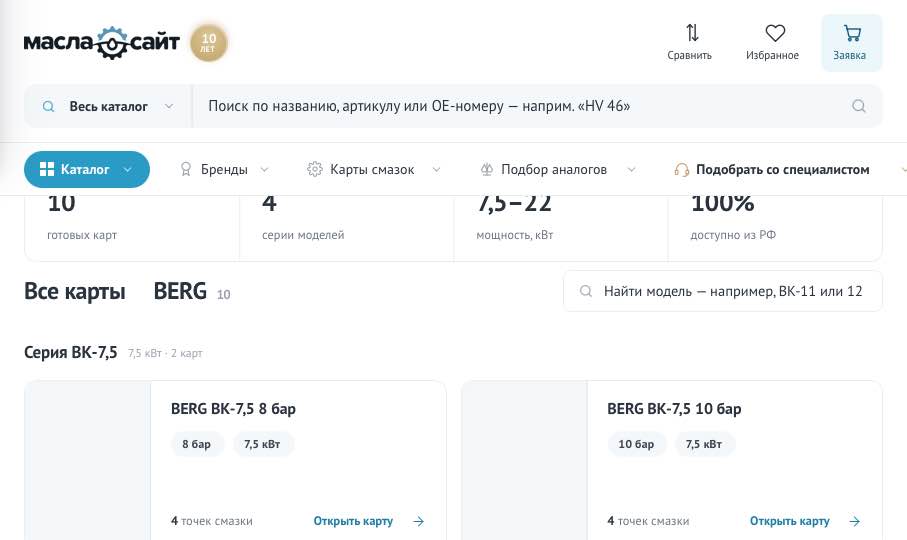 Карты смазок производителя